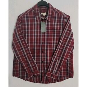 Ecothreads Shirt Mens Large Plaid Snap Up Zip Pocket Cotton, Recycled Polyester